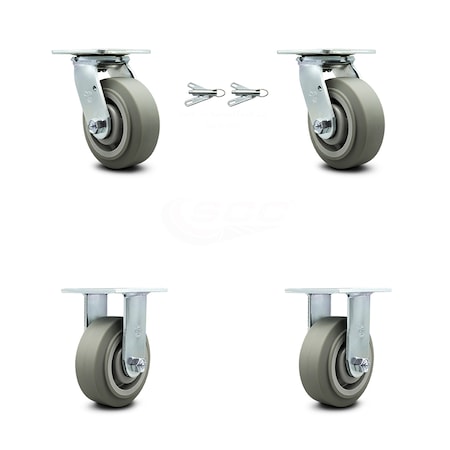 Service Caster 5 Inch Thermoplastic Rubber Caster Set with Ball Bearings 2 Swivel Lock 2 Rigid SCC-30CS520-TPRBF-BSL-2-R-2